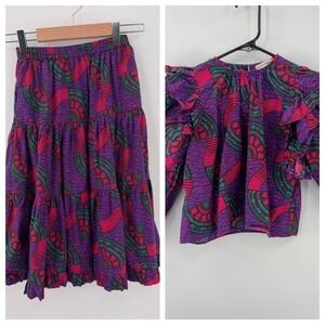 Ulla‎ Johnson Clara Blouse & Stella Skirt Set Kids 6 Purple Tier Cotton Abstract